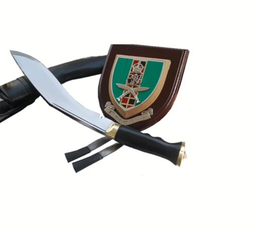 British Gurkha regimental service kukri with display shield and scabbard